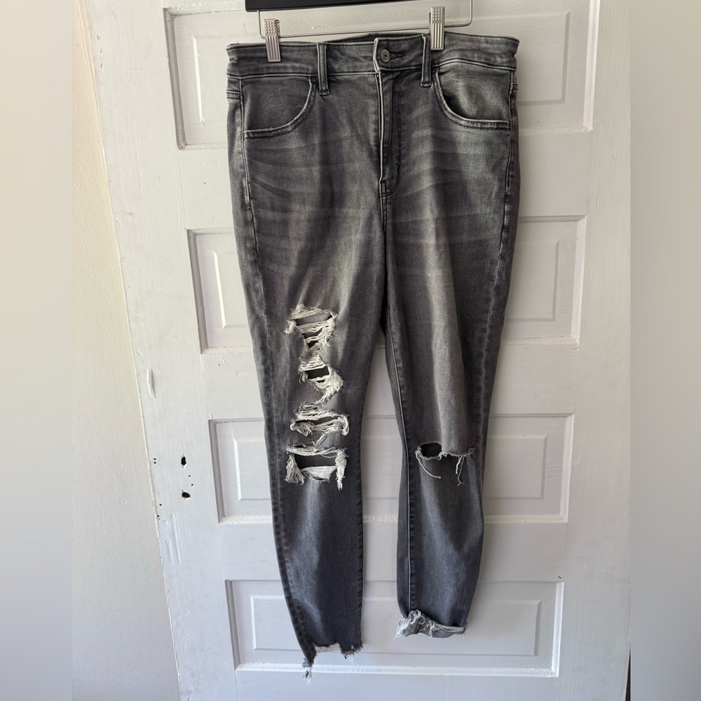 American Eagle Outfitters Gray Next Level Stretch Distressed Jeans